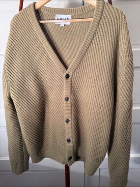 “Solid Homme by Woo Young Mi Korean Designer Wool Blend Rib Knit Cardigan” men